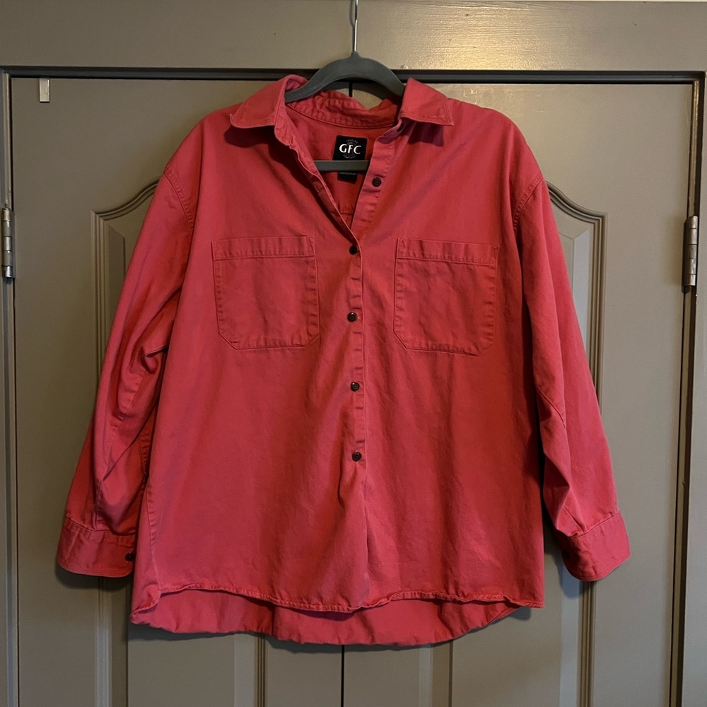 Oversized Coral Button-Down Shirt
